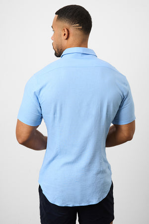 Linen Blend Button Through Shirt in Sky Blue - TAILORED ATHLETE - ROW