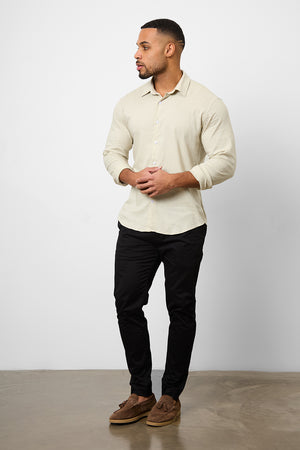 Linen Blend Button Through Shirt in Stone - TAILORED ATHLETE - ROW