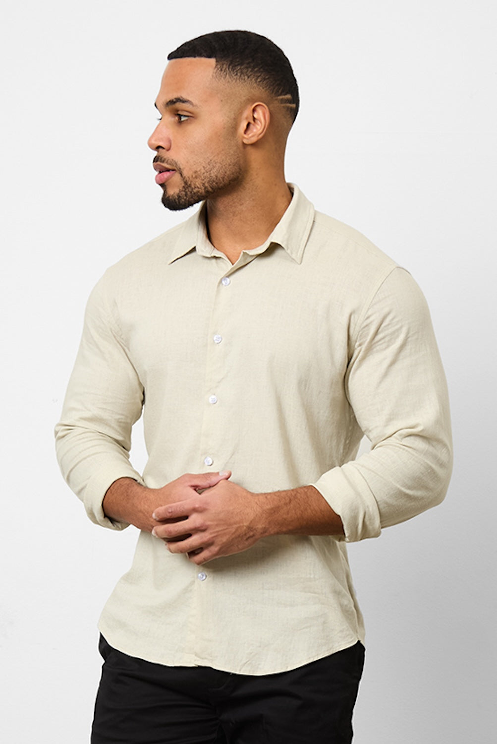 Linen Blend Button Through Shirt in Stone - TAILORED ATHLETE - ROW