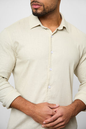 Linen Blend Button Through Shirt in Stone - TAILORED ATHLETE - ROW