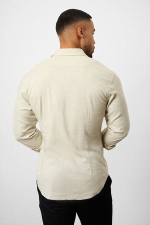 Linen Blend Button Through Shirt in Stone - TAILORED ATHLETE - ROW