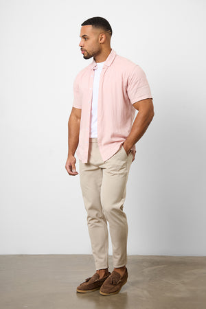 Linen Blend Button Through Shirt in Pink - TAILORED ATHLETE - ROW