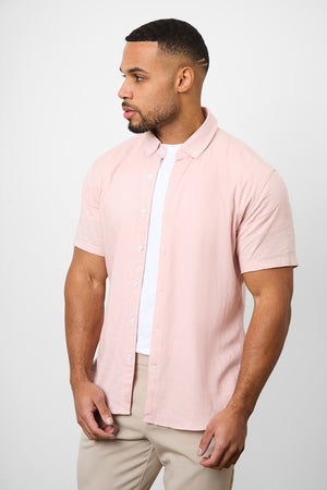 Linen Blend Button Through Shirt in Pink - TAILORED ATHLETE - ROW