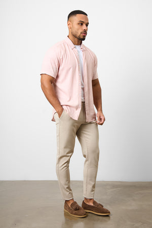 Linen Blend Button Through Shirt in Pink - TAILORED ATHLETE - ROW