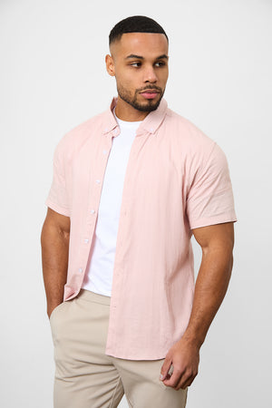 Linen Blend Button Through Shirt in Pink - TAILORED ATHLETE - ROW