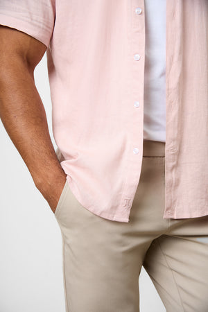 Linen Blend Button Through Shirt in Pink - TAILORED ATHLETE - ROW