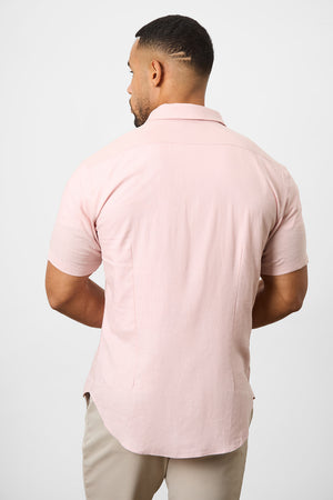 Linen Blend Button Through Shirt in Pink - TAILORED ATHLETE - ROW