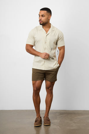 Linen Blend Cuban Collar Shirt in Stone - TAILORED ATHLETE - ROW