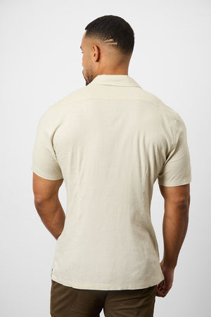 Linen Blend Cuban Collar Shirt in Stone - TAILORED ATHLETE - ROW