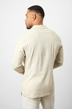 Linen Blend Cuban Collar Shirt in Stone - TAILORED ATHLETE - ROW