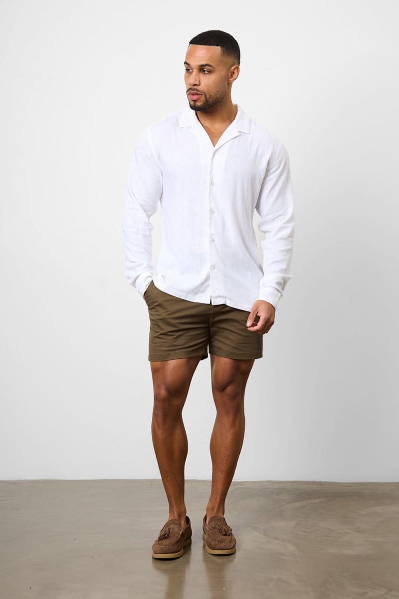 Linen Blend Cuban Collar Shirt in White - TAILORED ATHLETE - ROW