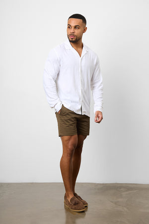 Linen Blend Cuban Collar Shirt in White - TAILORED ATHLETE - ROW