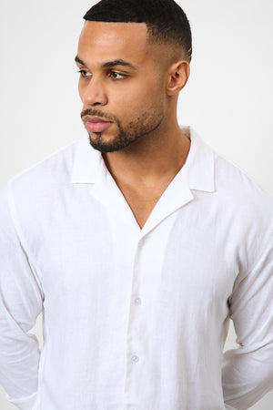 Linen Blend Cuban Collar Shirt in White - TAILORED ATHLETE - ROW