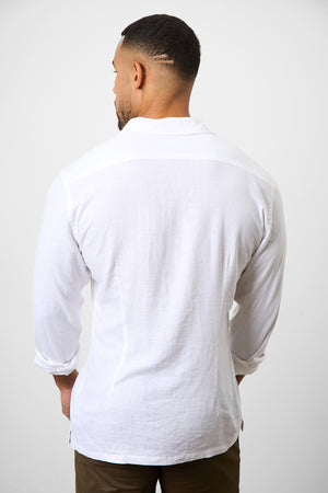 Linen Blend Cuban Collar Shirt in White - TAILORED ATHLETE - ROW