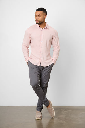 Linen Blend Button Through Shirt in Pink - TAILORED ATHLETE - ROW