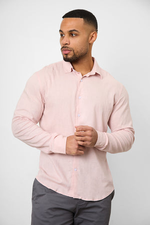 Linen Blend Button Through Shirt in Pink - TAILORED ATHLETE - ROW