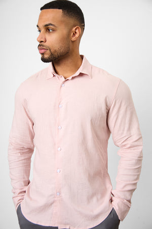 Linen Blend Button Through Shirt in Pink - TAILORED ATHLETE - ROW