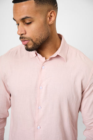 Linen Blend Button Through Shirt in Pink - TAILORED ATHLETE - ROW