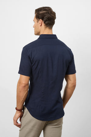 Linen Blend Button Through Shirt in Navy - TAILORED ATHLETE - ROW