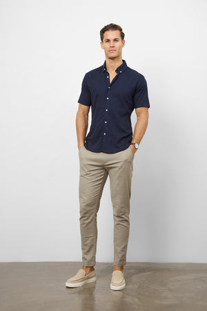 Linen Blend Button Through Shirt in Navy - TAILORED ATHLETE - ROW