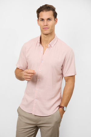 Linen Blend Button Through Shirt in Pink - TAILORED ATHLETE - ROW