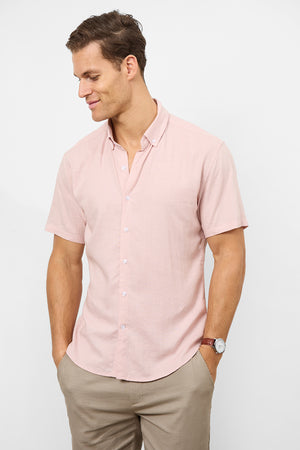 Linen Blend Button Through Shirt in Pink - TAILORED ATHLETE - ROW