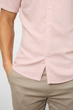 Linen Blend Button Through Shirt in Pink - TAILORED ATHLETE - ROW