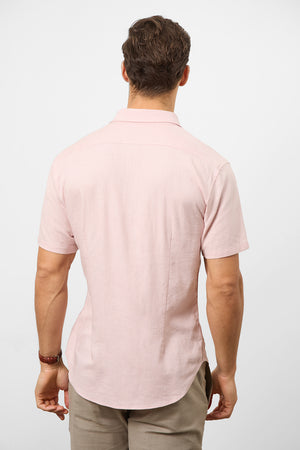 Linen Blend Button Through Shirt in Pink - TAILORED ATHLETE - ROW