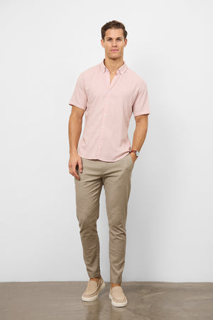 Linen Blend Button Through Shirt in Pink - TAILORED ATHLETE - ROW