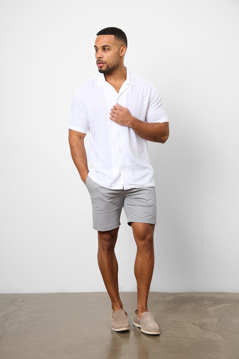 Linen Blend Cuban Collar Shirt in White - TAILORED ATHLETE - ROW