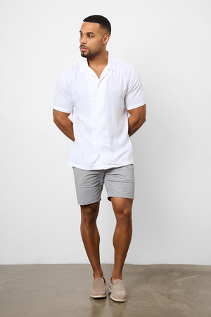 Linen Blend Cuban Collar Shirt in White - TAILORED ATHLETE - ROW