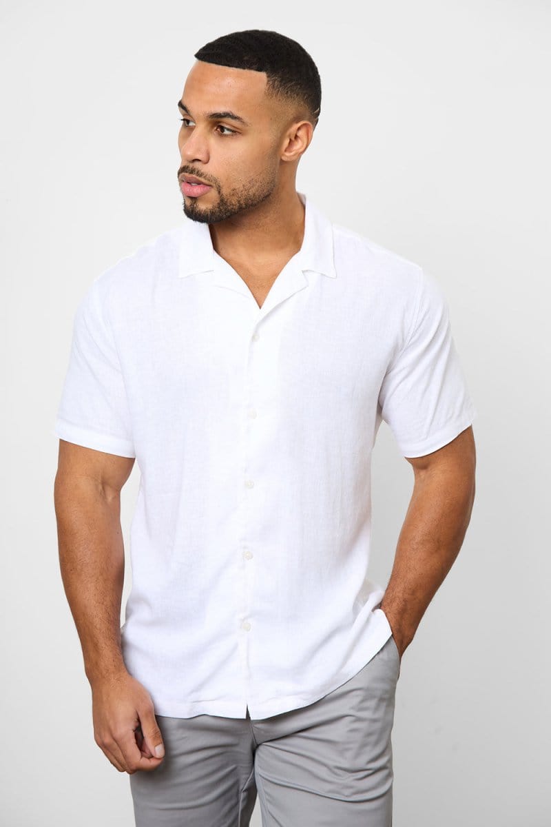 Linen Blend Cuban Collar Shirt in White - TAILORED ATHLETE - ROW