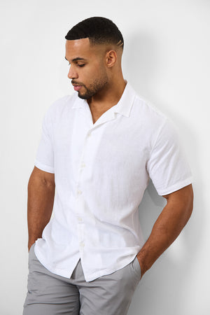 Linen Blend Cuban Collar Shirt in White - TAILORED ATHLETE - ROW