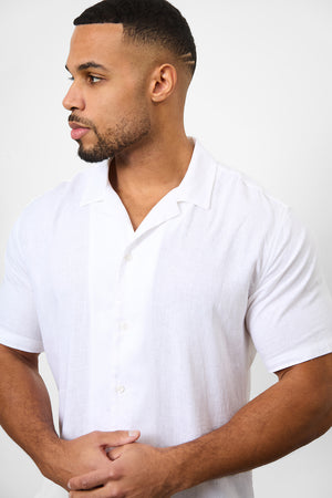 Linen Blend Cuban Collar Shirt in White - TAILORED ATHLETE - ROW