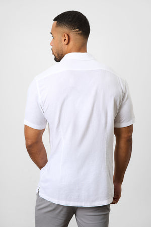 Linen Blend Cuban Collar Shirt in White - TAILORED ATHLETE - ROW