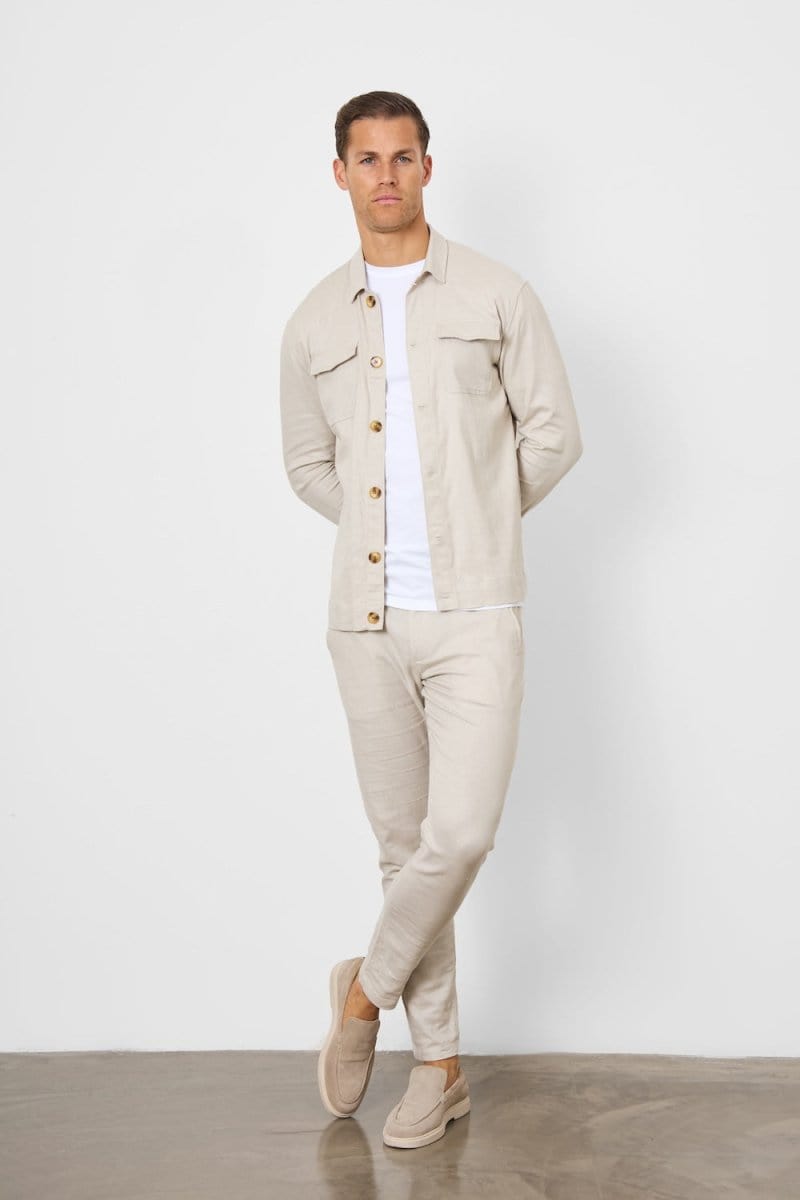 Linen Blend Pocket Overshirt in Stone - TAILORED ATHLETE - ROW