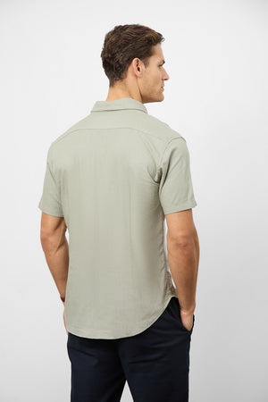 Linen Blend Button Through Shirt in Soft Sage - TAILORED ATHLETE - ROW