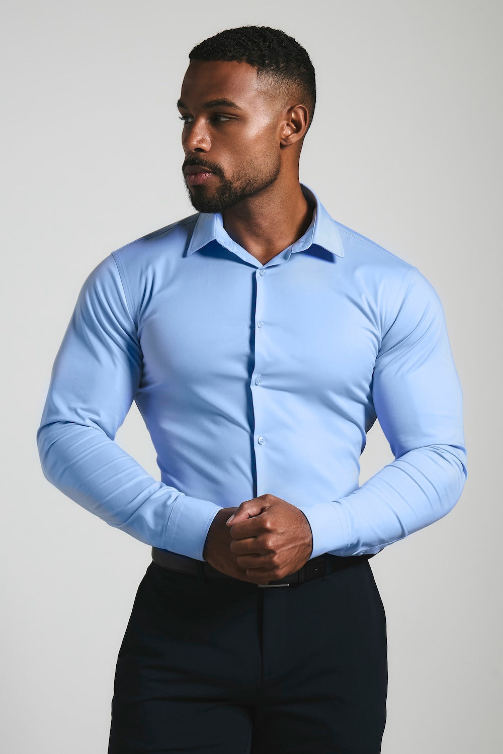 Muscle Fit Dress Shirt in Mid Blue
