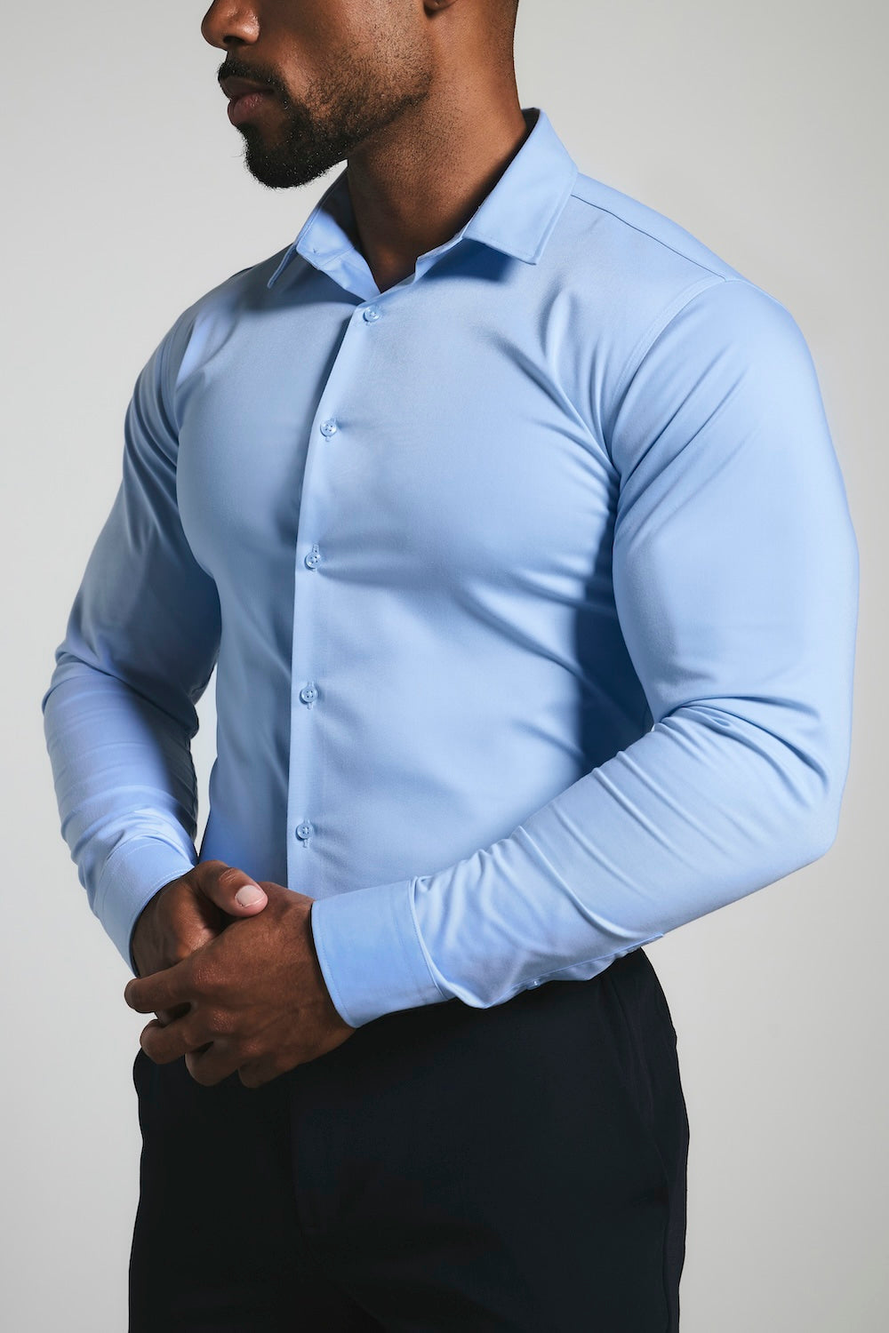 Muscle Fit Dress Shirt in Mid Blue