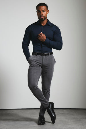 Muscle Fit Dress Shirt in Navy Blue