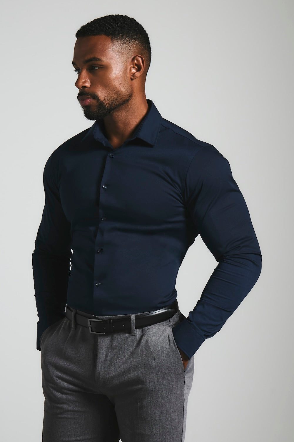Muscle Fit Dress Shirt in Navy Blue