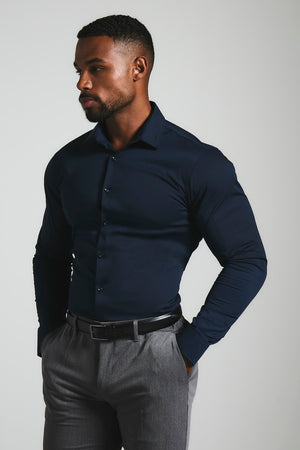 Muscle Fit Dress Shirt in Navy Blue