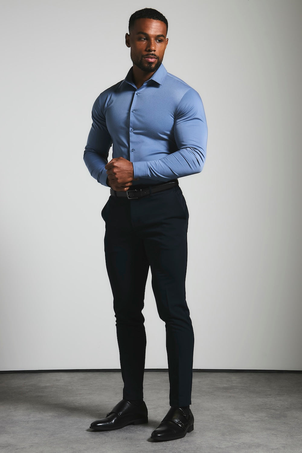 Muscle Fit Dress Shirt in Steel Blue