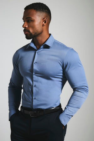 Muscle Fit Dress Shirt in Steel Blue