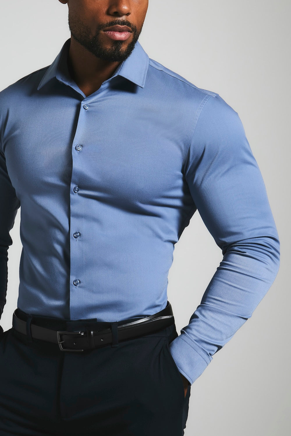 Muscle Fit Dress Shirt in Steel Blue
