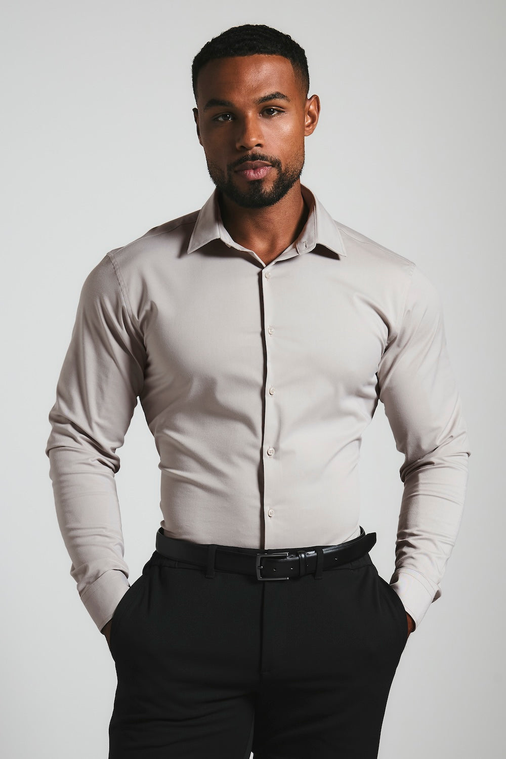Muscle Fit Dress Shirt in Stone