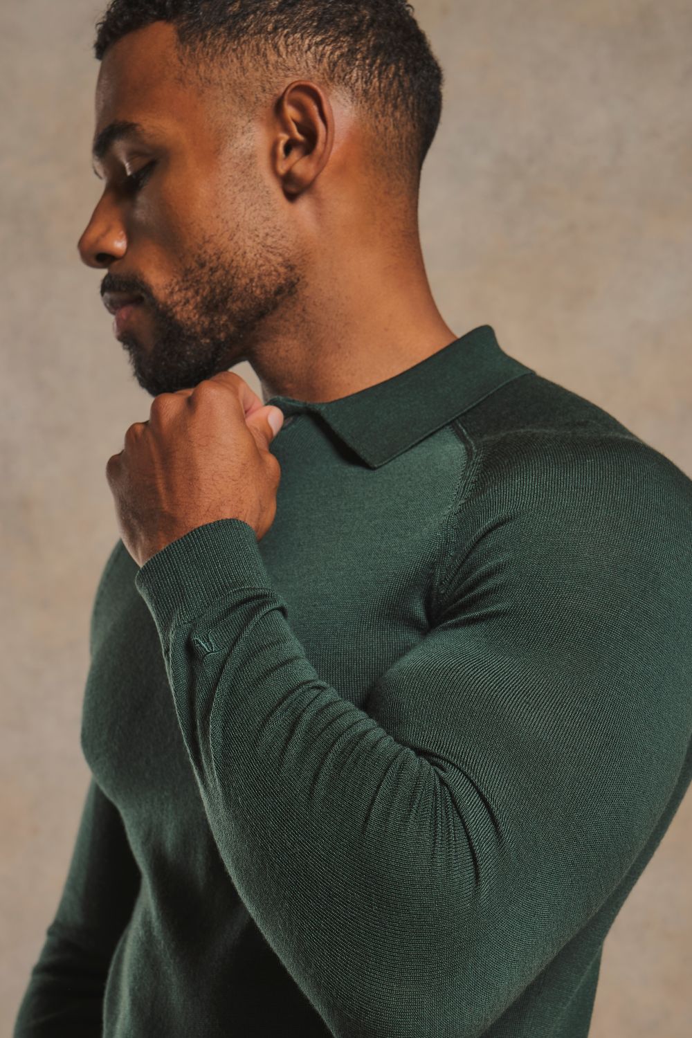 Extra Fine Merino Wool Polo Shirt in Dark Green