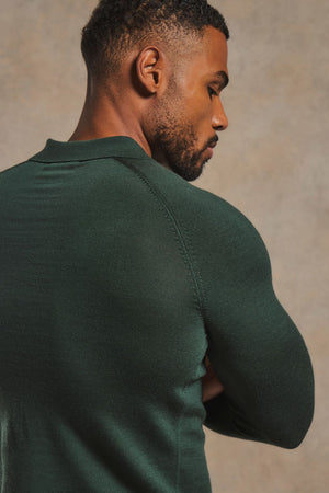 Extra Fine Merino Wool Polo Shirt in Dark Green