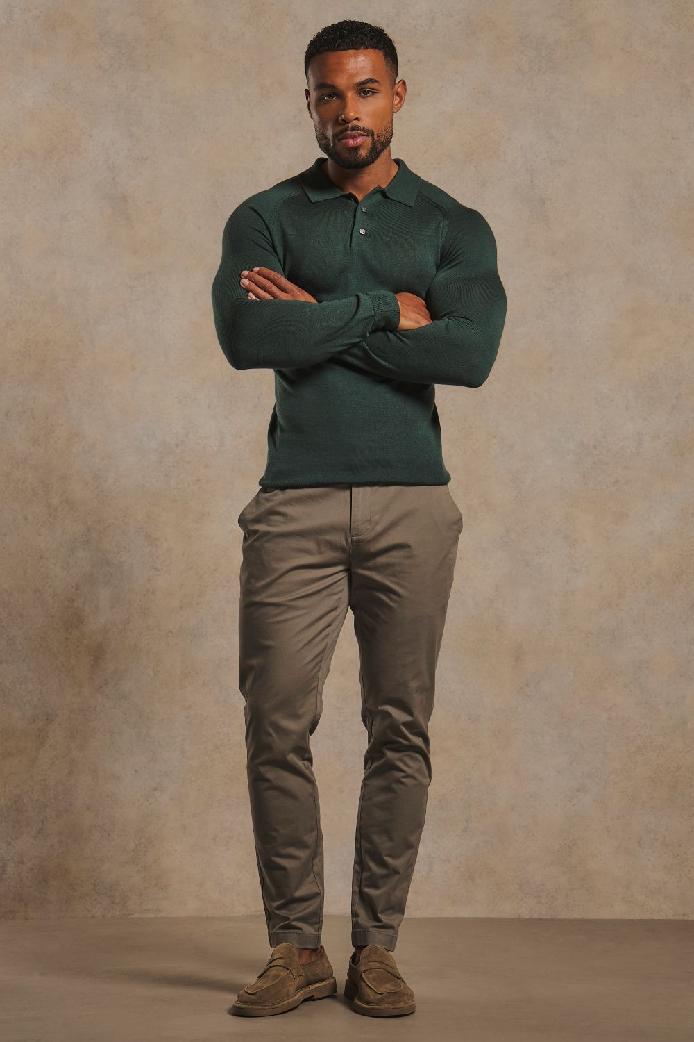 Extra Fine Merino Wool Polo Shirt in Dark Green