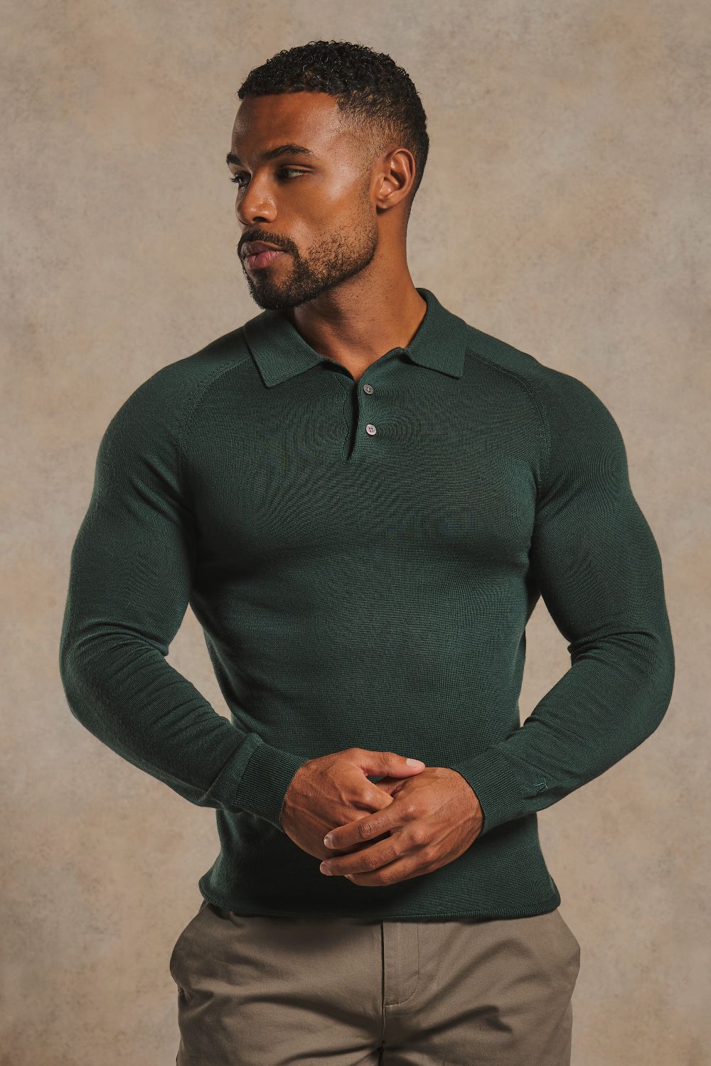 Extra Fine Merino Wool Polo Shirt in Dark Green